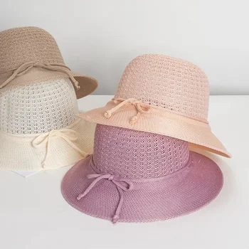 Hats for Women Summer Braided Beach Sun Hat Solid Color Sunshade Lady Visor 6cm Brim Sunhat Travel Vacation Accessories