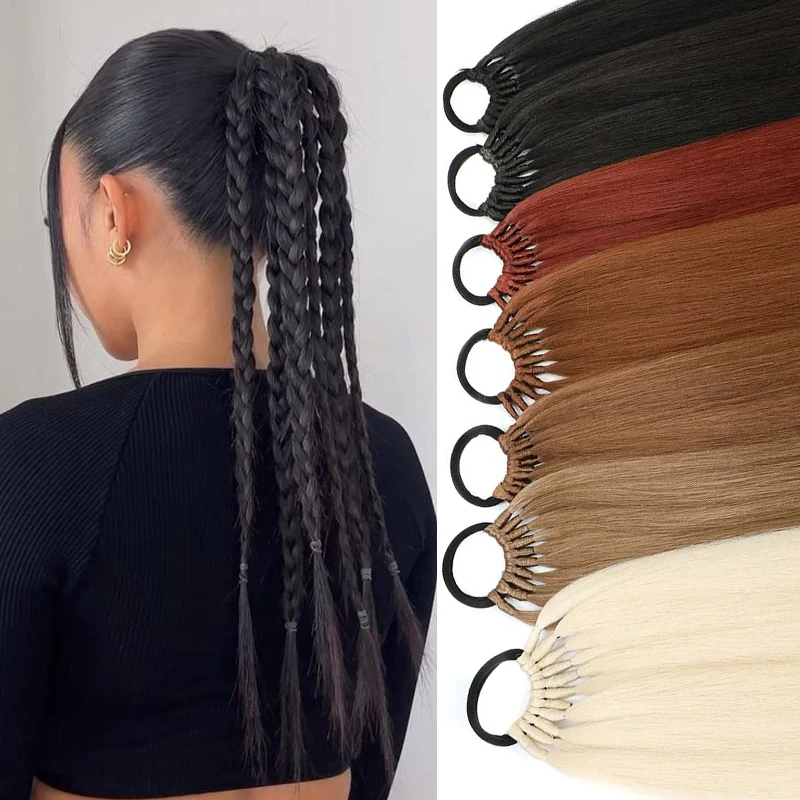 

Synthetic Ponytail Hair Extensions Long Straight Braided Pony Tail for Women 24inch Pre Stretched Hair Ponytail with Rubber Band