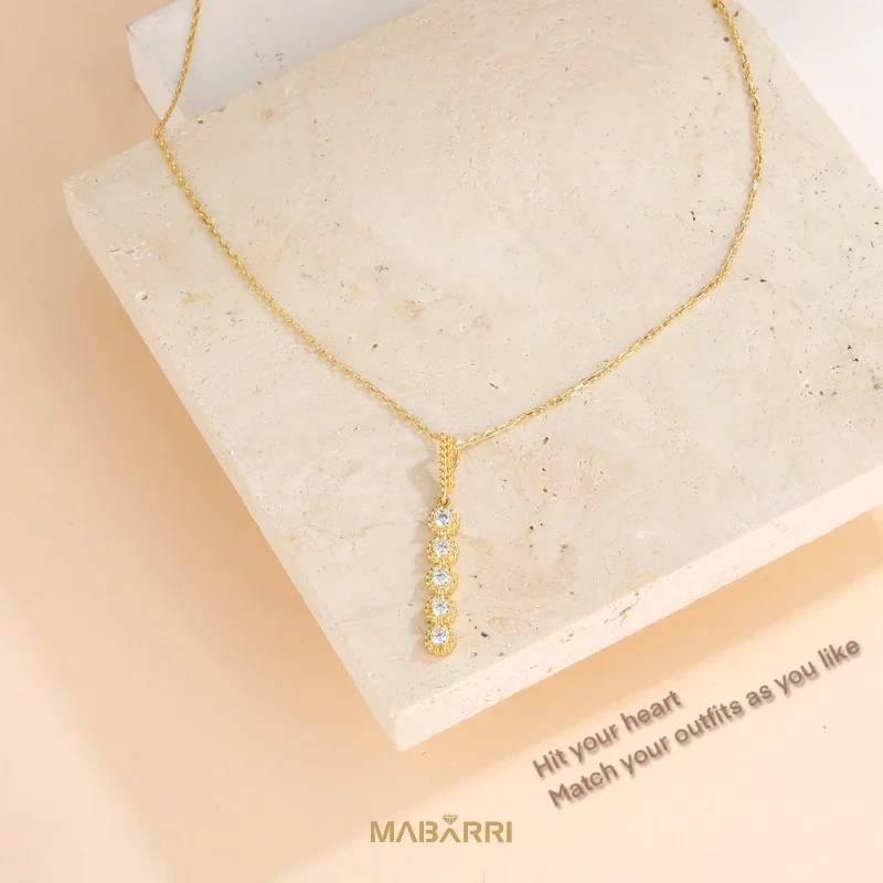 MABARRI Gold Pendant Necklace 14K Real Gold Plated Crystal Charm Adjustable Layered Necklace with Extention Chain for Women Girl