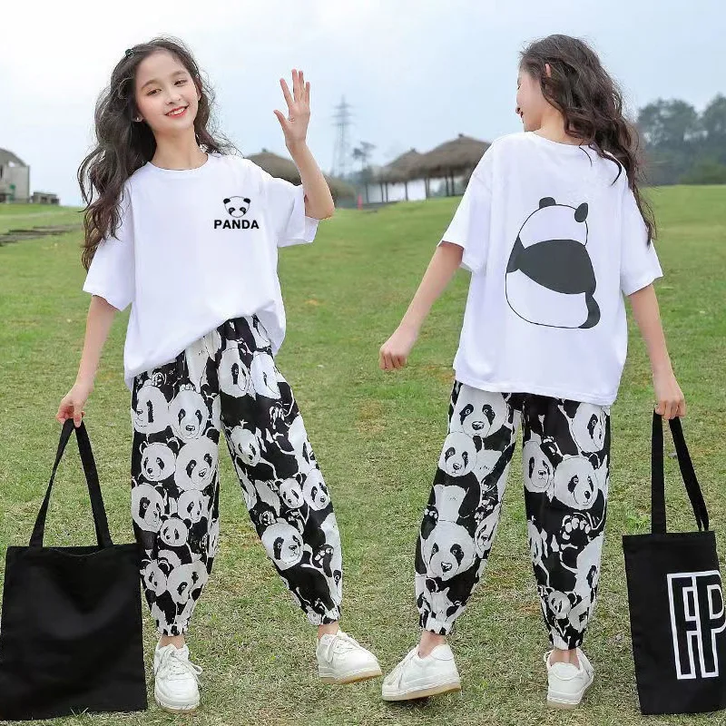 

Summer Girls Boys Cartoon Shower White t-Shirt Tops+Loose Long Pant Sets School Kids Tracksuit Children 2PCS Outfit 3-16 Years