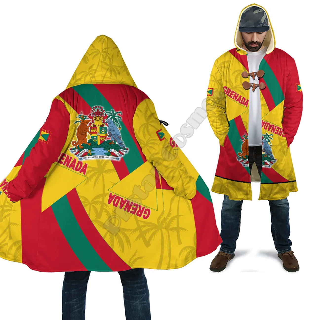 Haiti/Guyana/Jamaica 3D Printed Fashion Winter Men/Women Hooded Cloaks Fleece Wind Breaker Unisex Casual Warm Overcoat