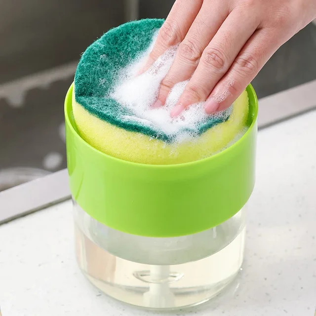 เครื่องจ่ายสบู่เหลวสําหรับห้องครัว เครื่องจ่ายสบู่เหลว เครื่องจ่ายสบู่เหลวในครัวพร้อมที่วางฟองน้ํา ฟองน้ําแคดดี้ เครื่องปั๊มสบู่ 4