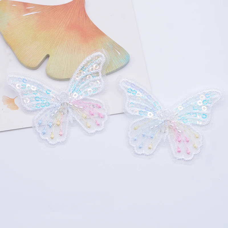 12 Stücke 62*48mm Exquisite Pailletten Gestickte Mesh Schmetterling für DIY Kopfbedeckungen Haarspangen Dekor Kleidung Hut Schuhe Nähen Patches – Detail 4