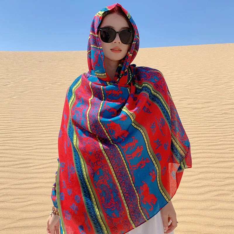 Urlaub Sonnencreme Ethnische Print Schal Für Frauen Lange Wraps Tücher OverSize Brasilianische Badeanzug Bade Abdeckung-ups Handtuch Strand tragen – Detail 4