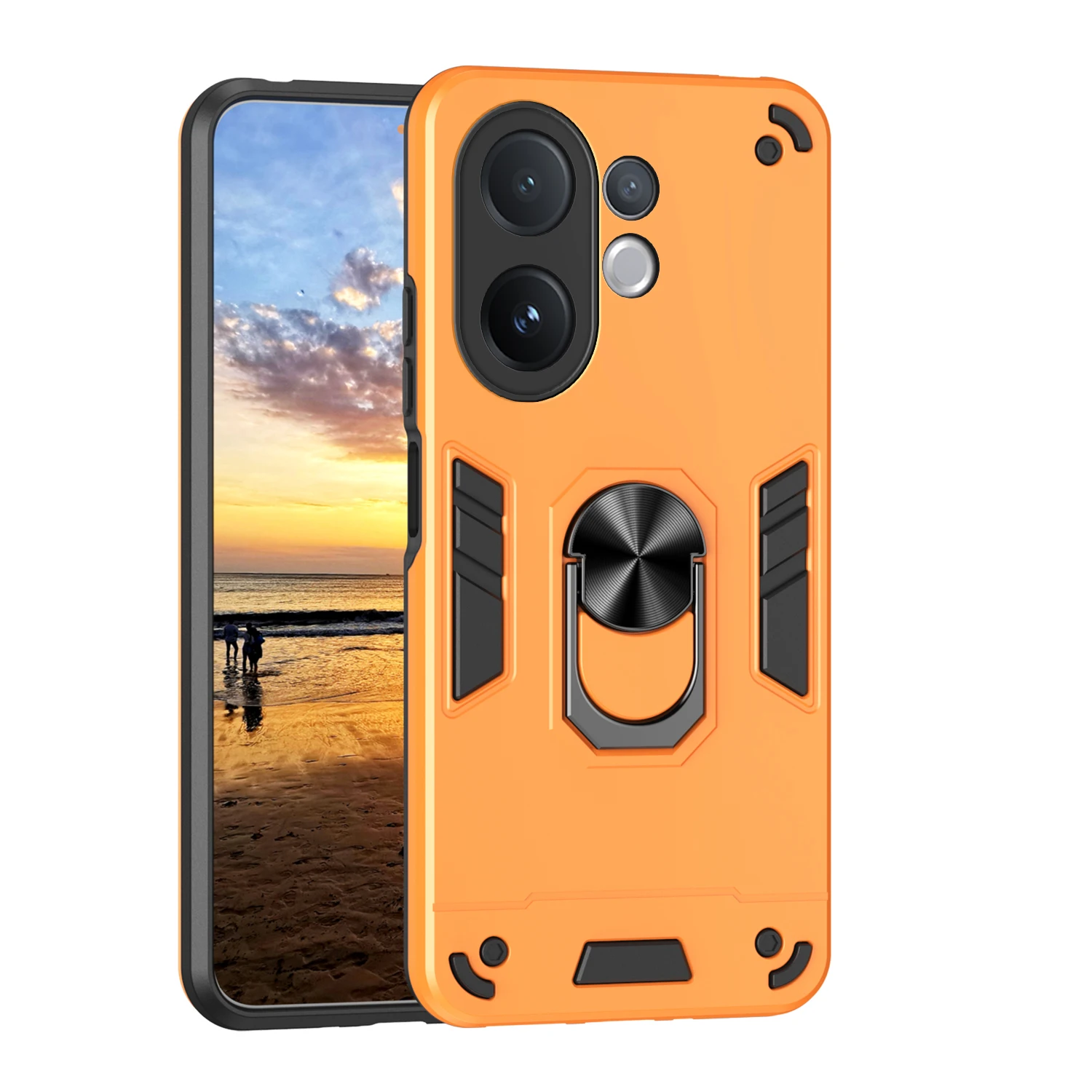 Rugged Shockproof Phone Case with Magnetic Ring Holder and Dual-Layer Protection