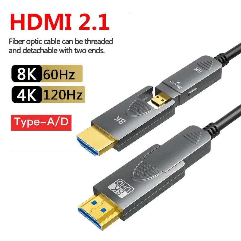 8K HDMI Detachable Fiber Optic Cable Type A+Type D HDMI Active Fiber  8K@60Hz 4K@120Hz 48Gbps 15m 20m 50m for RTX 4070/4090 AliExpress
