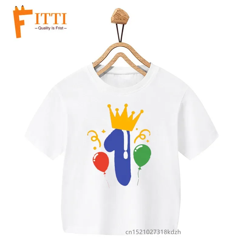 Girls' Summer White T-Shirt with Floral Balloon Print - Kawaii Birthday Design