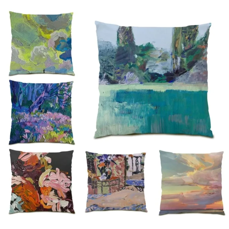 

Painting Chair Polyester Linen Creative Cushion Covers 45x45 Oil Painting Home Colorful Pillow for Sofa Decor Pillowcase F1070