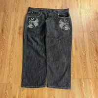 American Y2K New Fashion Pattern Embroidery Loose Jeans Men Street Casual Joker Mopping Oversized Wide-leg Pants Couple Jeans 2