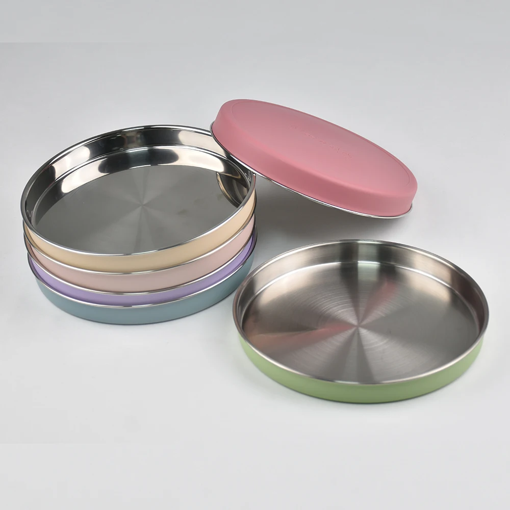 طبق دائري مخصص للأطفال من السيليكون والفولاذ المقا...