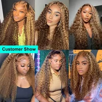 Perruque Lace Frontal Wig brésilienne sans colle, cheveux humains, 13x6, ombré, Deep Wave, pre-plucked, à reflets Hd, en vente, pour femmes 4