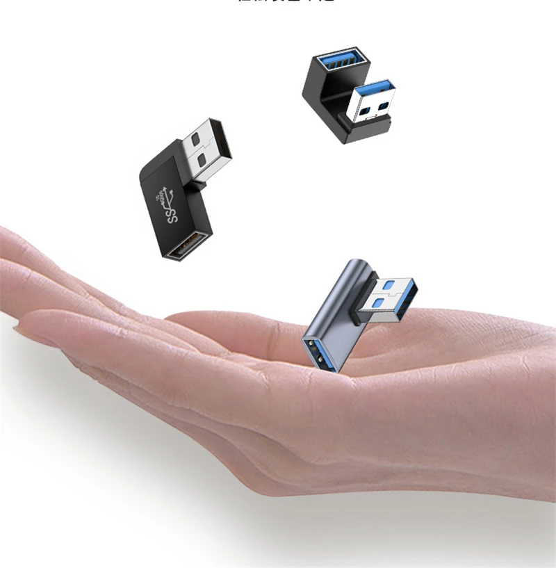 YSJJZRL Adattatore USB 3.0 Maschio-Femmina Angolare (20 Cm) – Orientabile Su/Giù/Sinistra/Destra Per PC, HDD, Tastiere, Nero - 4