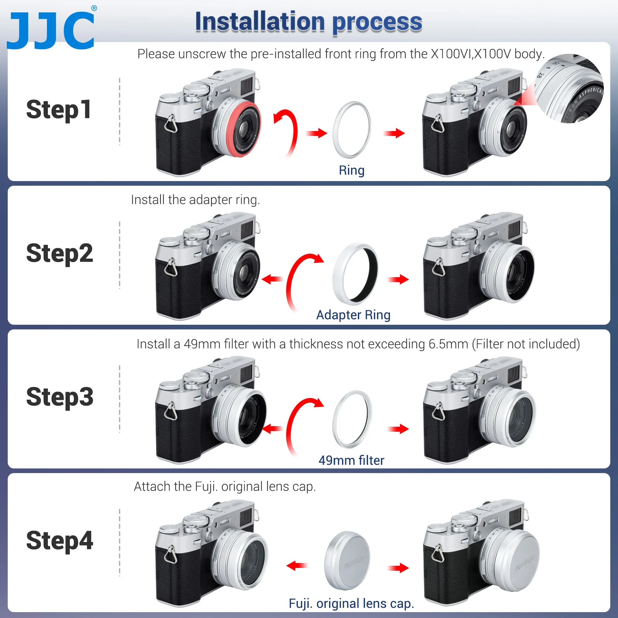 JJC レンズフィルターアダプターリング Fujifilm X100VI X100V X100F
