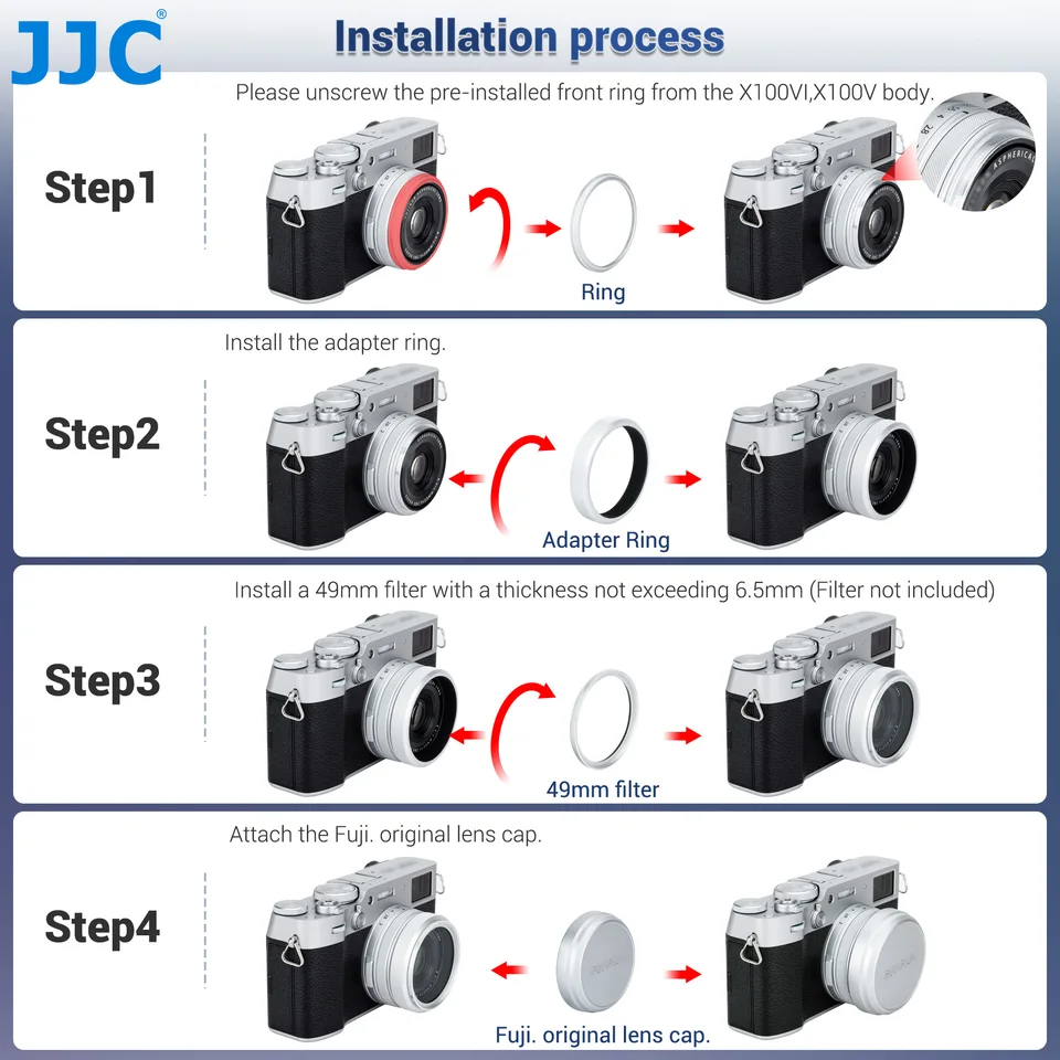 JJC レンズフィルターアダプターリング Fujifilm X100VI X100V X100F