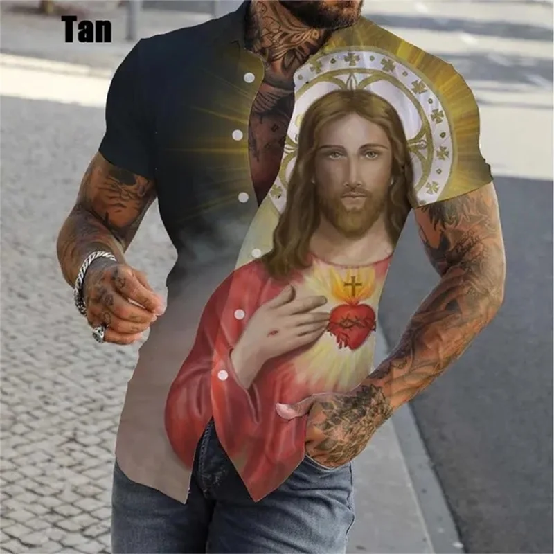 thumbnail image 1 of Camisetas con estampado digital "Jesús ama a todos", gráficas cristianas para hombre, blusas casuales de manga corta de talla grande, camisas ajustadas para hombre, 1 of 5