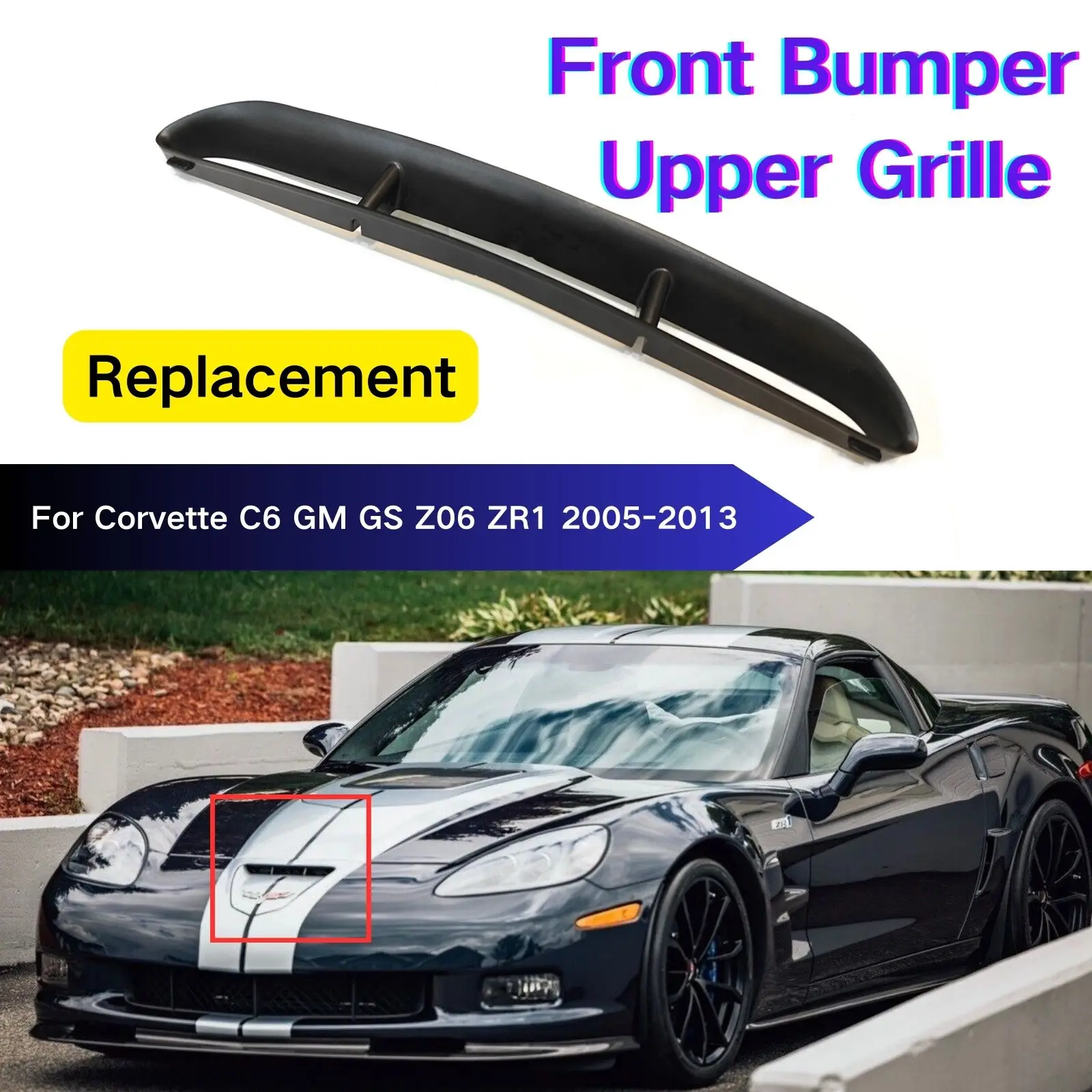 

Front Bumper Upper Grille For Corvette C6 GM GS Z06 ZR1 2005-2013 Replacement Trim Hood Vent Wide Body Carbon Fiber Look