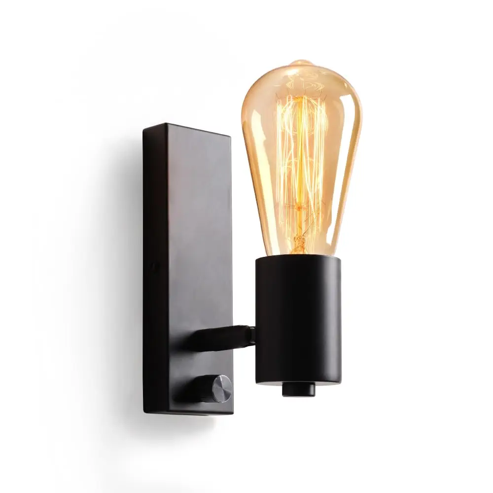 Retro Wall Lamp Black Bedroom Light, E27 Wall Light Rotatable Living Room, Wall Spotlight Indoor for Hallway Stairs Balcony Loft