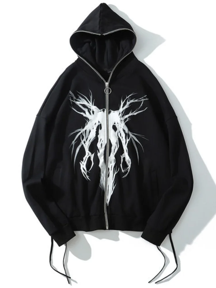 

HOUZHO Grunge Gothic Harajuku Hoodies 2023 Autumn Streetwear Fashion Casual Print Long Sleeve Oversize Sweatshirt Clothes Y2K