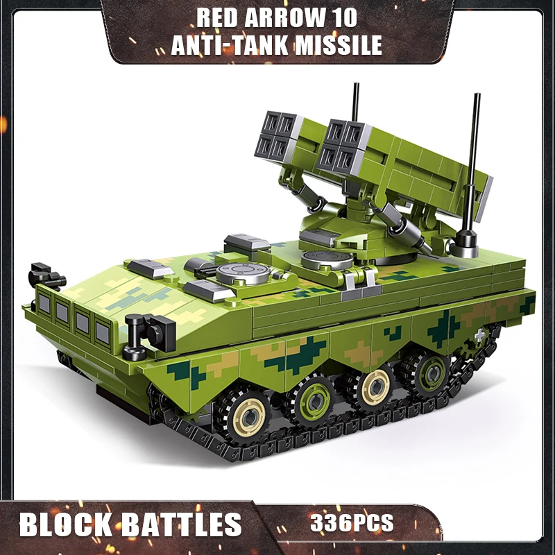 

357PCS Military Vechicle Model Building Red Arrow 10 Anti Ground Missile Car Bricks Puzzle Blocks Toys for Boys Gift