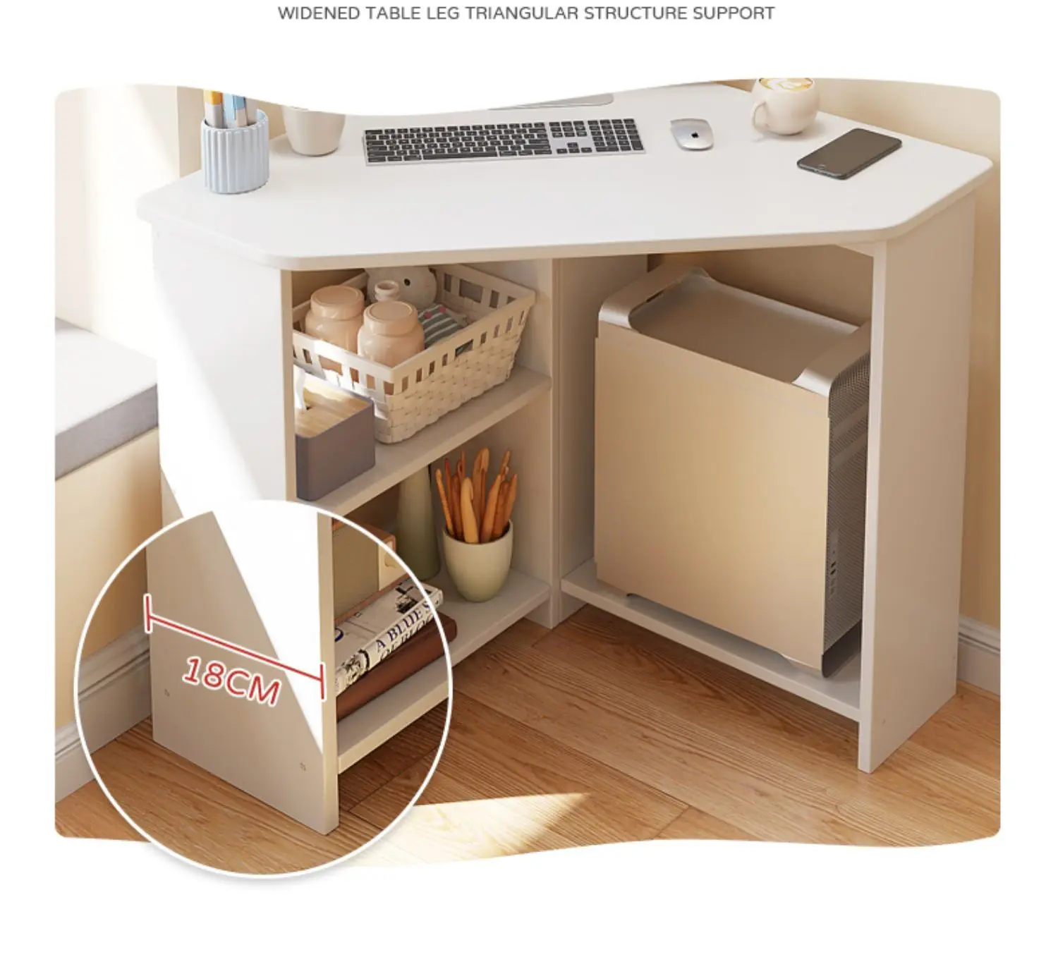 Modern Corner Desk with Bookshelf Storage for Home Office and Study Corner Writing Desk with Storage Shelves for Small Space