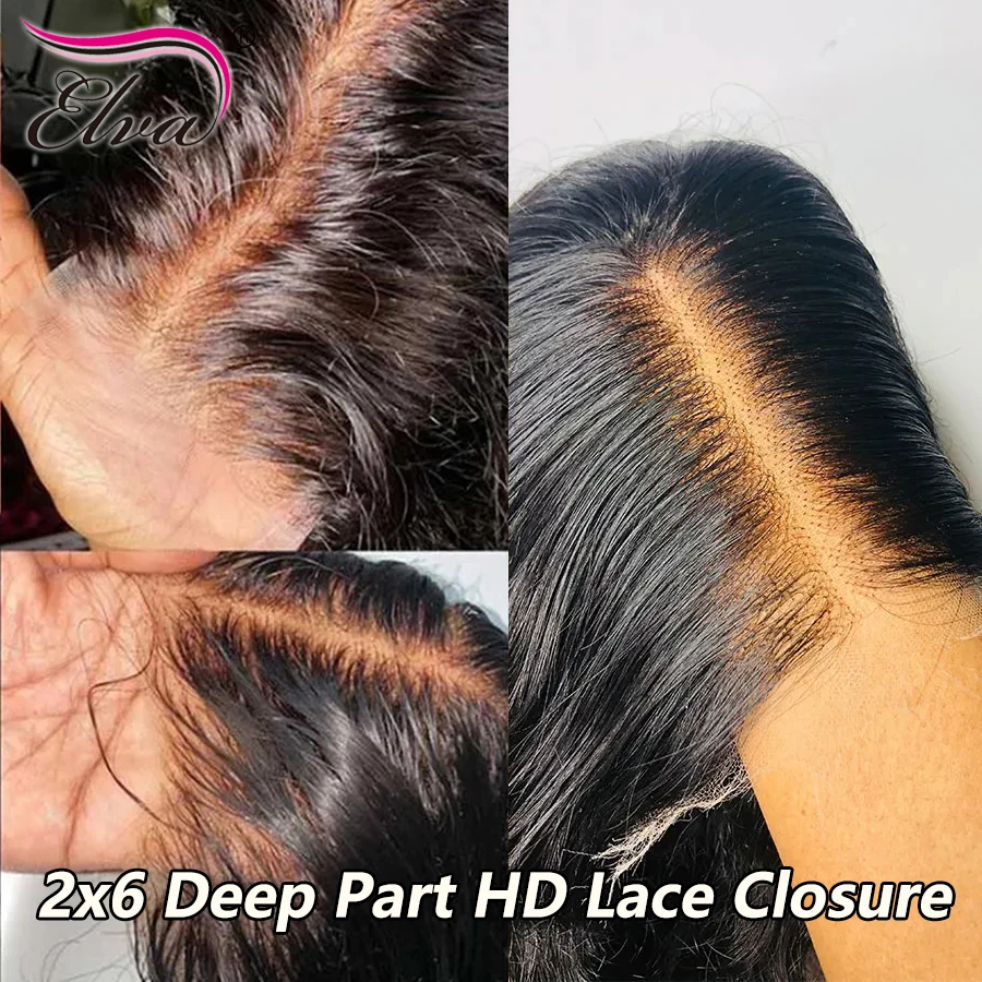 

2x6 Deep Parting Real HD Lace Closure Invisible Melt Skin Full Frontal Indian Virgin Body Wave Human Hair Closures For Woman