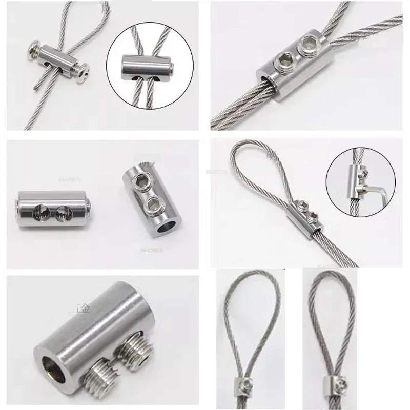 Fit 1~4mm Wire Rope Self-locking Device Double Hole Locking DIY Lighting Hanging Lifting Cable Fasteners Clip Adjustable Buckle