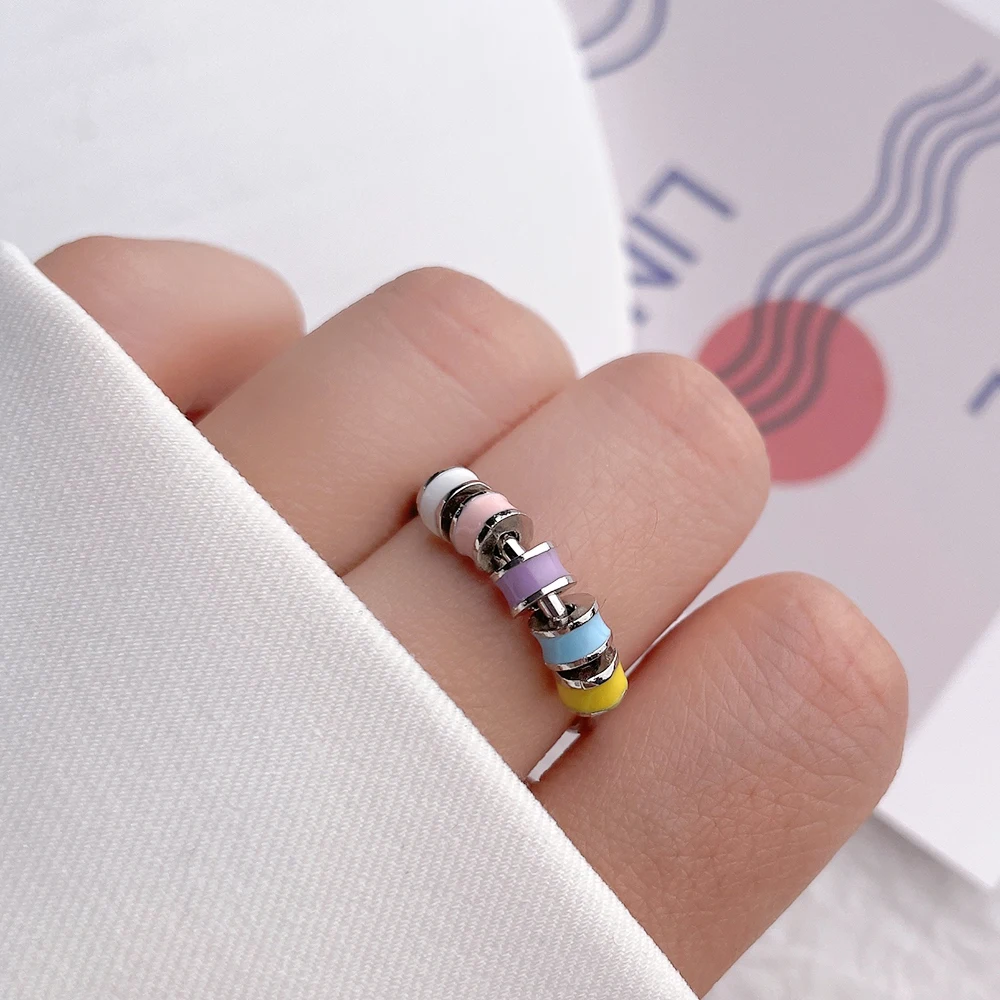 Anxiety Lie Ring Colorful Enamel Unisex Fidget Ring With Bead Worry Stress Relief Jewelry Lovers Stacking Finger Creative Rings