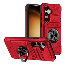 Card Slot Wallet Shockproof Armor Case with Magnetic Ring Stand Holder - Galaxy A57 (RJ - Red)