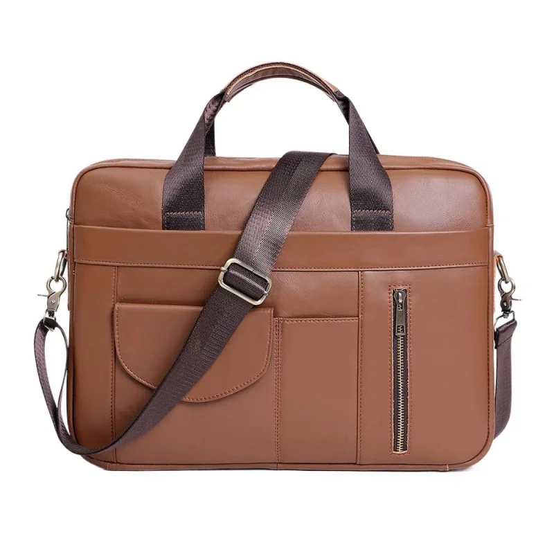 Genuine Leather Men's Briefcase Office Handbag Large Capacity Male Shoulder Messenger Bag Business 15.6 