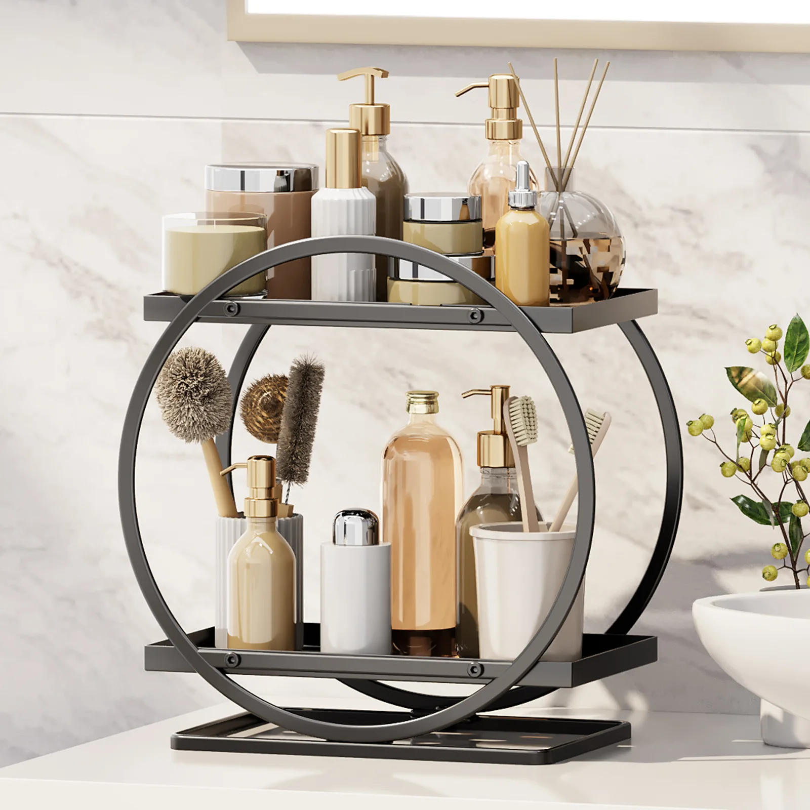 Light Luxury Bathroom Shelf Rack Bathroom Toilet Washstand Countertop Storage Rack Cosmetics Organizer Box for Dressing Table 2