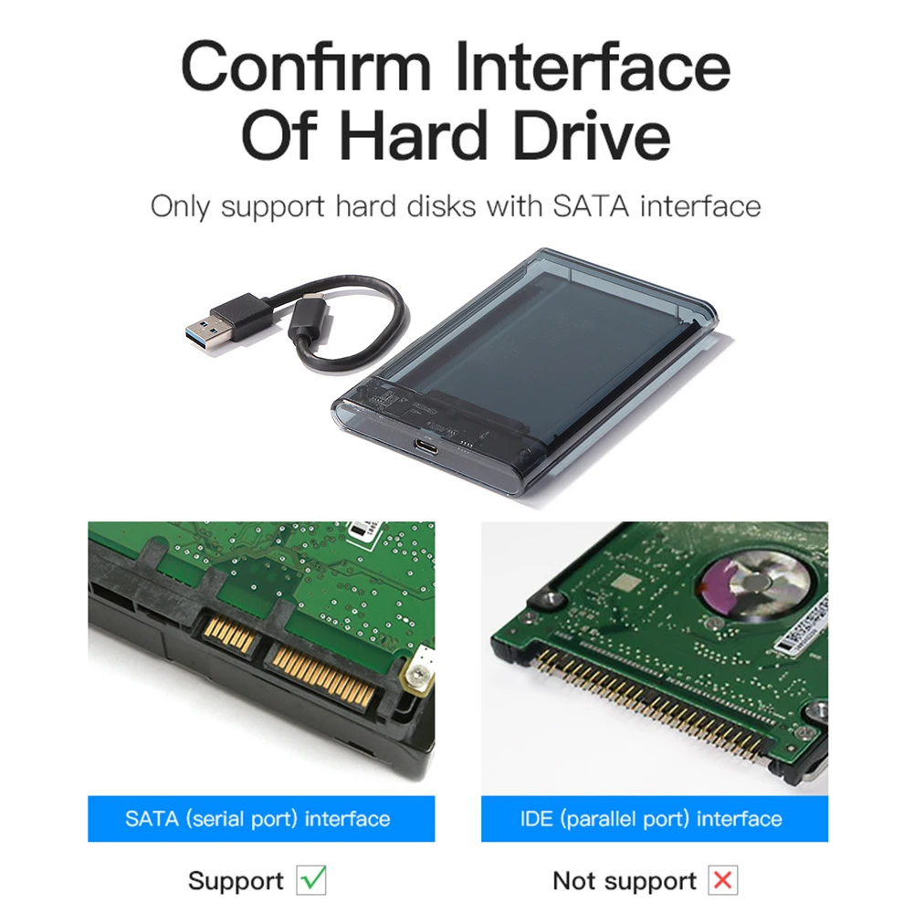 2.5 inch HDD SSD Case Sata to USB 3.1 Adapter 6 Gbps Box Hard Drive Enclosure Support 8TB HDD Disk for Windows Mac OS