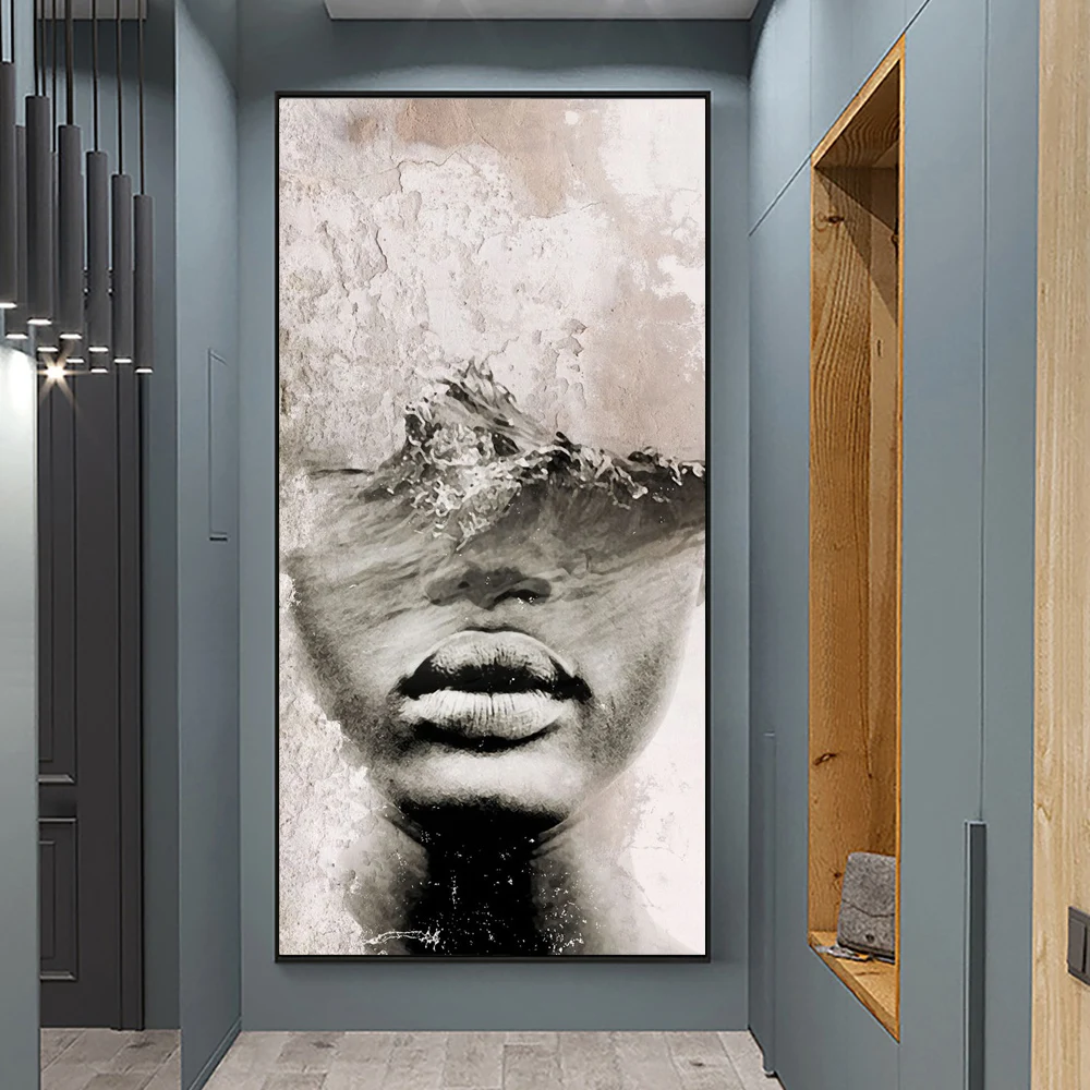 Abstract Landscape Black And White Half Face Female Face Canvas ...