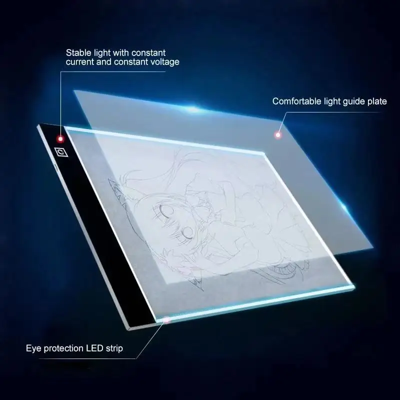 LED Copying Table Children Drawing Board Transparent Adjustable Brightness Night Light Notebook