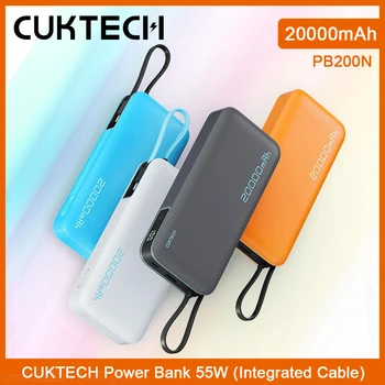 CUKTECH Power Bank 20000mAh 55W Max Cavo integrato CP25 PB200N Ricarica rapida bidirezionale per MacBook Pro iPhone 15 Xiaomi Auricolari