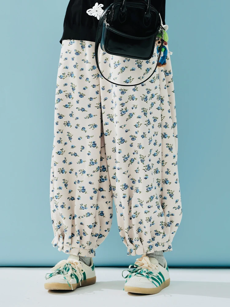 IMAKOKONI original design elastic waist floral loose casual fashionable wide leg pants 244886