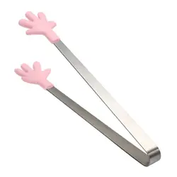 Silicone Stainless Steel Mini Snack Tongs with Non-Slip Handles (Pink-Style1)