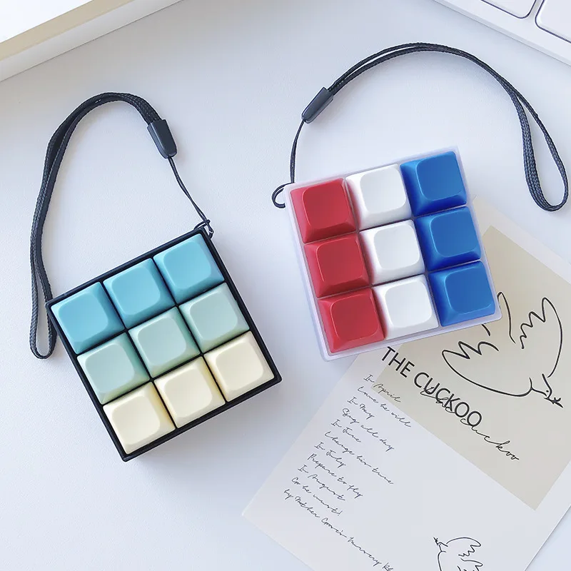 9 Keys Push Button Toy Party Stress Relief DIY Fidget Button Keycap Fidget Keychain Keyboard Keychain Toys Finger Keyboard