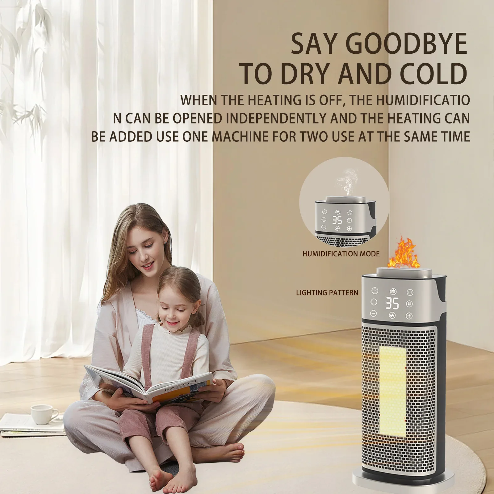 New cross-border desktop heater 3D flame humidification heater Vertical shaking remote control quick household electric heater 4