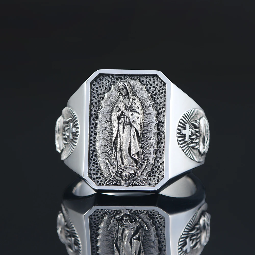 

The Heart of Our Lady Virgin Mary Sacred Heart Of Jesus Pray And Faith Sterling Silver Ring