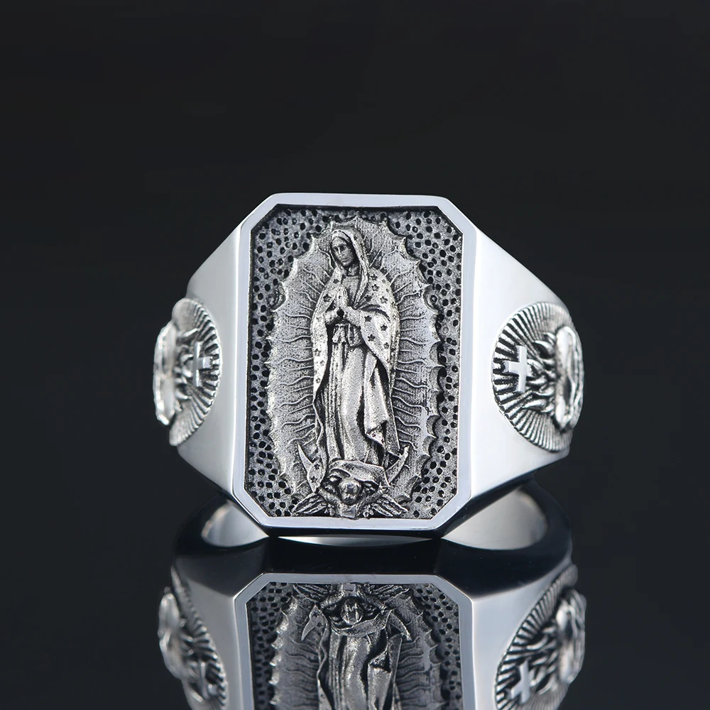 The Heart of Our Lady Virgin Mary Sacred Heart Of Jesus Pray And Faith Sterling Silver Ring 1