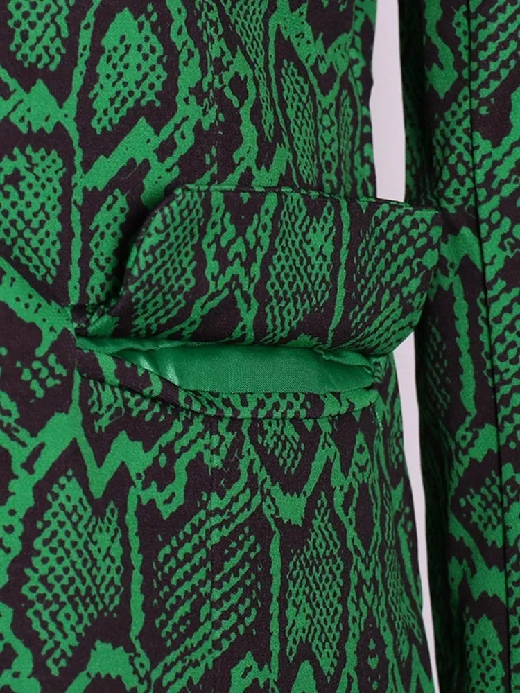 KBQ Colorblock Snake Print Casual Blazer For Women Notched Collar Long Sleeve Patchwork Buttons Loose Temperament Blazers Female