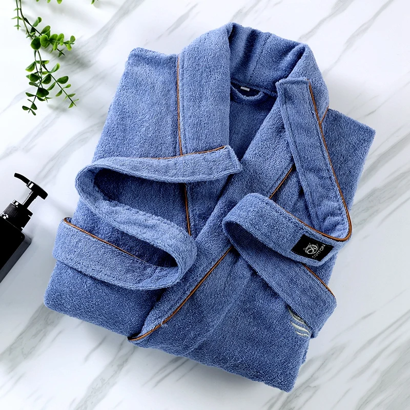 Men's Terry Fleece Hooded Bathrobe, Long, Thick, Warm, Terry, Dressing Gown, Couple, Home, Bath Robes, High Quality, Winter