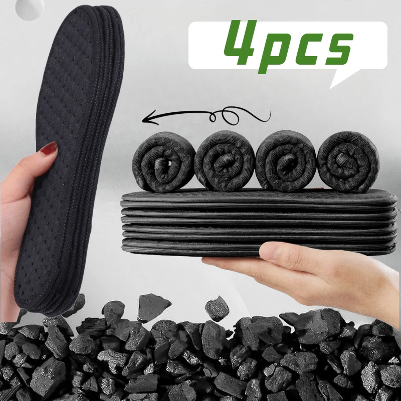 

4Pcs Deodorant Foot Insoles Bamboo Charcoal Insert Absorb-Sweat Mesh Breathable Thin Sport Shoe Pad Suction Perspiration Insoles