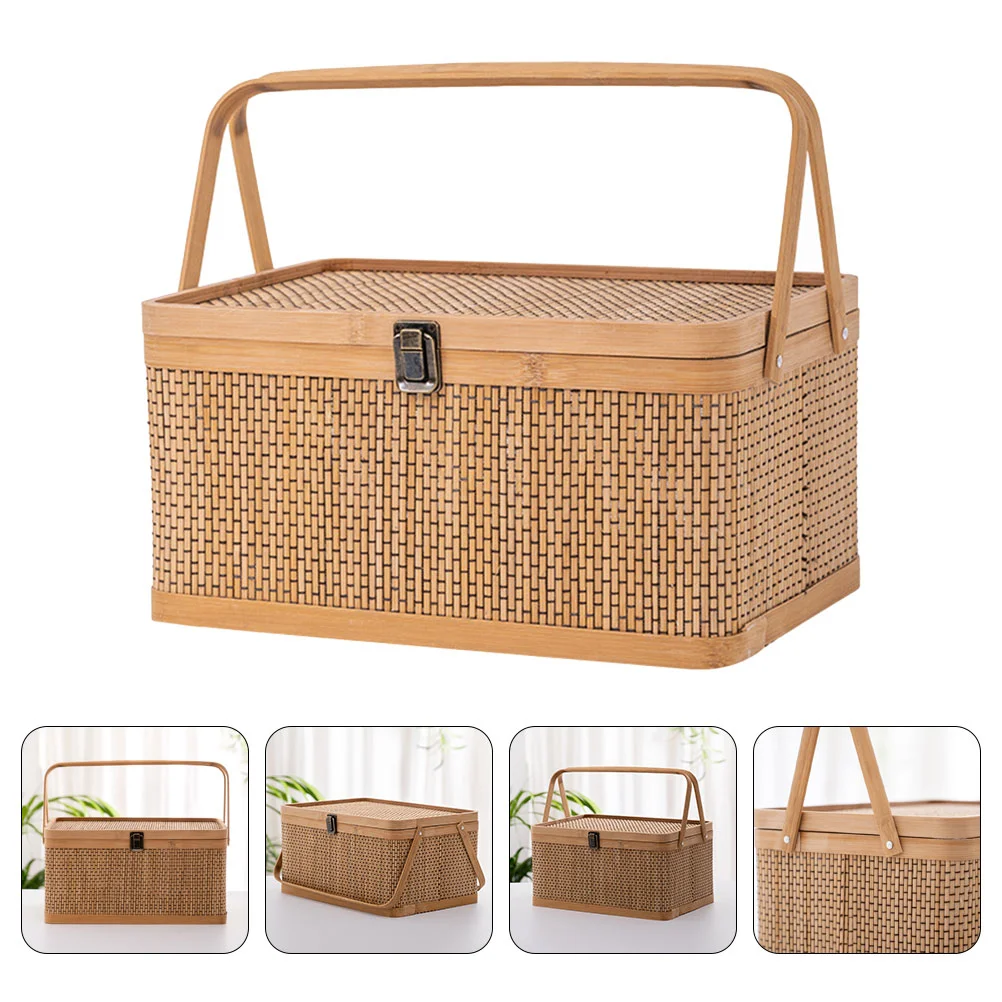 

Woodchip Baskets Woven Storage Basket Empty Wicker Basket Rattan Egg Baskets Organizer Bins Moon Cake Box 2