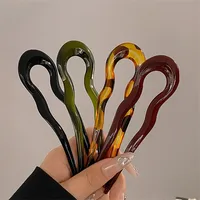 U-Shaped Hair Fork Fashion Tortoiseshell Acetate Acrylic Hairpin Geometric Design Headwear Hair Sticks Women Girls