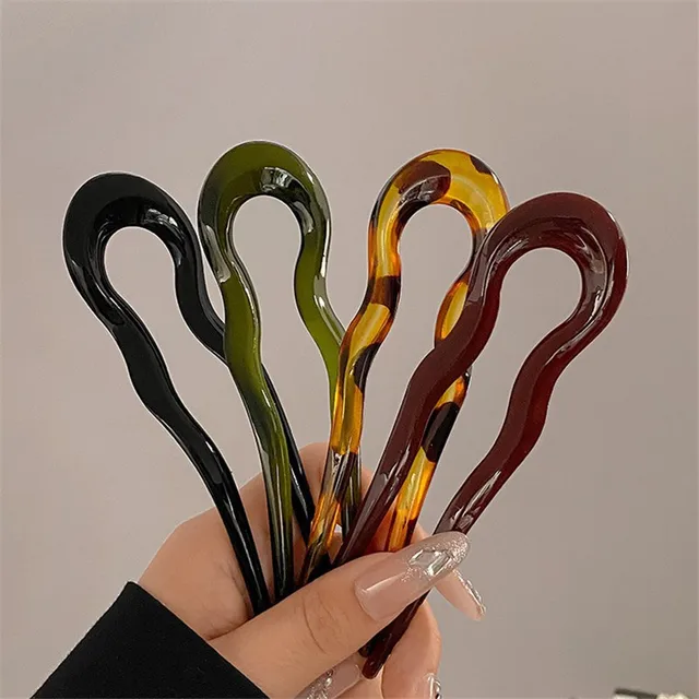 U-Shaped Hair Fork Fashion Tortoiseshell Acetate Acrylic Hairpin Geometric Design Headwear Hair Sticks Women Girls