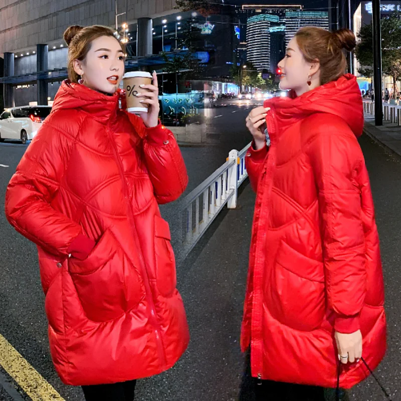 

New High Quality Fashion Winter Jacket Women Parkas Medium Length Coat Hooded Windproof Parkas Loose Warm Snow Outwear