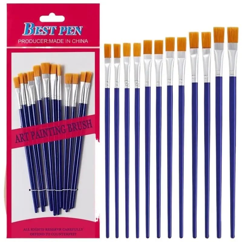 6/12개 어린이용 안전 페인트 붓 세트 ? 아크릴, 수채화, 템페라 페인팅을 위한 평면형, 원형형, 뾰족형 팁