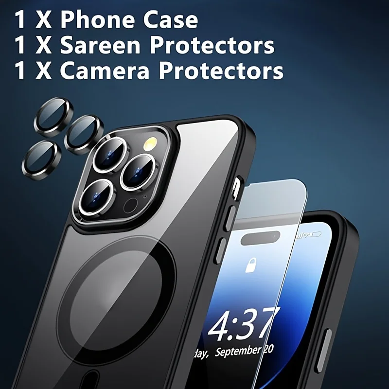 Enhanced Clear Black Magnetic Phone Case with Screen Protector - Shockproof 3-in-1 Design