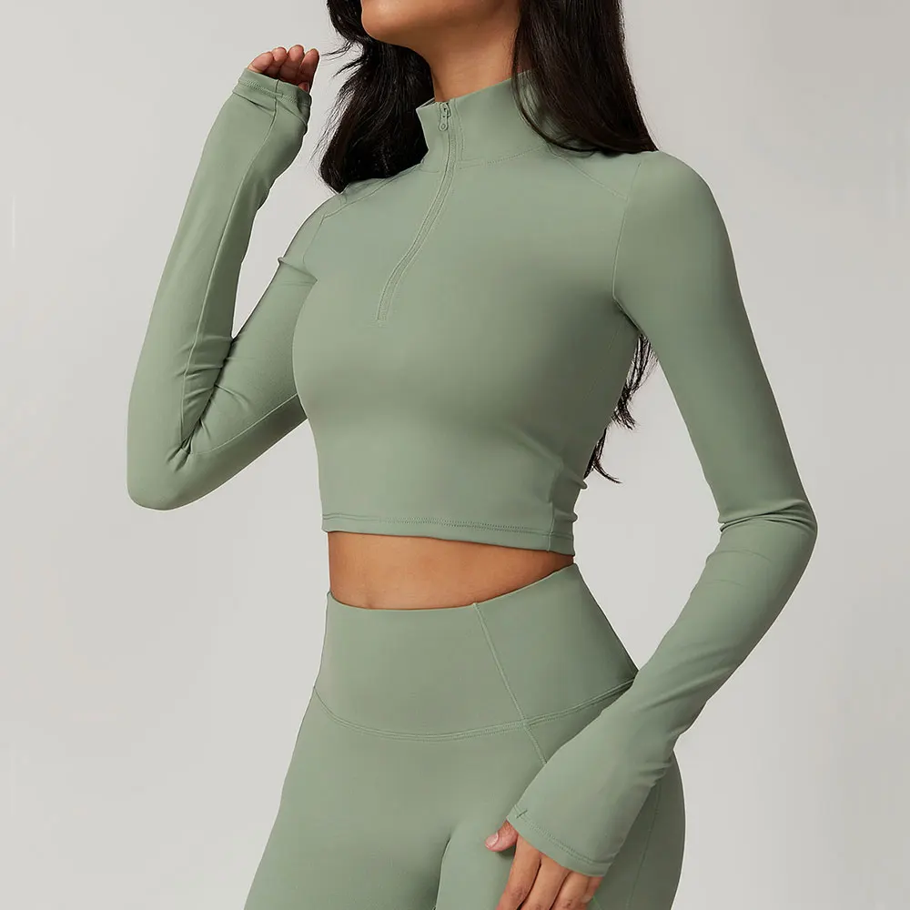 Zipper Yoga Long Sleeved Outerwear Sports Jacket Running Sports Long Sleeved Fitness Top Gym Workout Top Push Up Shirt